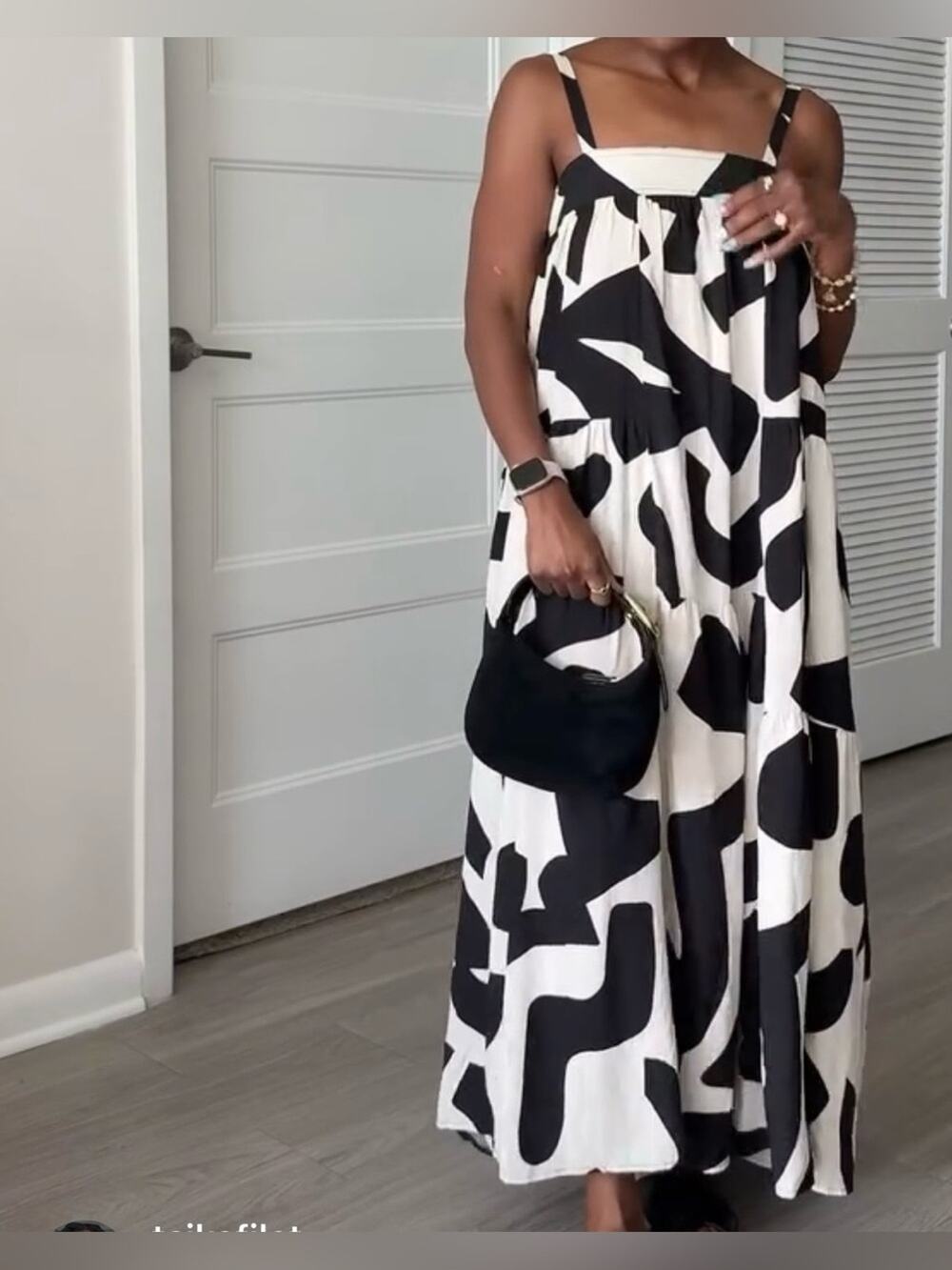 Anthropologie Abel The Label Black & Cream Square Neck Loose Flowy Midi Dress L